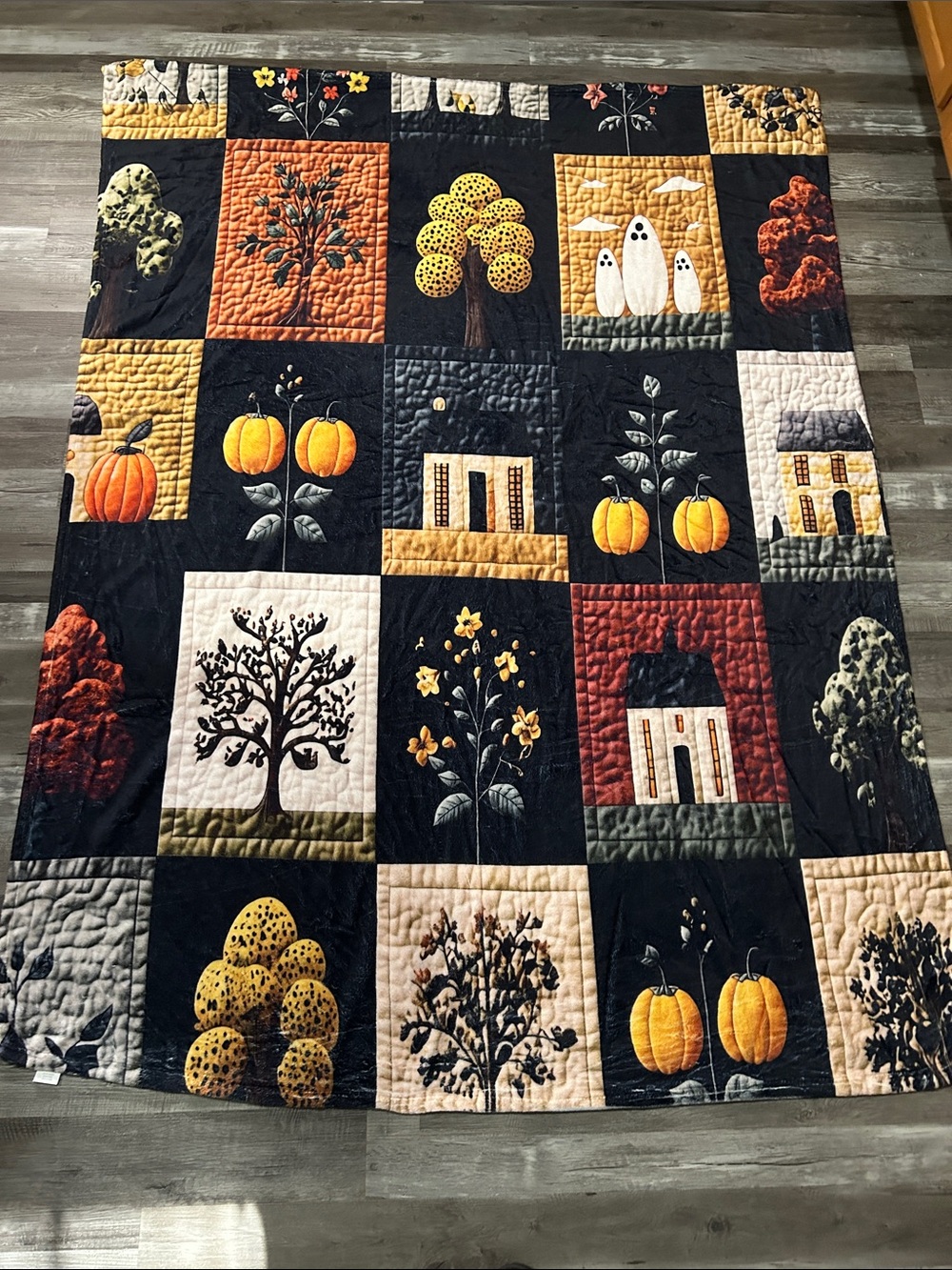 Source Unknown Black, Orange & Yellow Autumn Patchwork Soft Throw